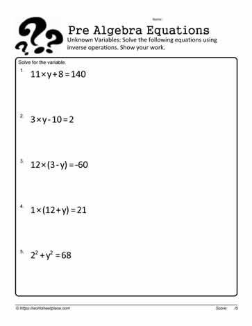 Solving Basic Equations Worksheets