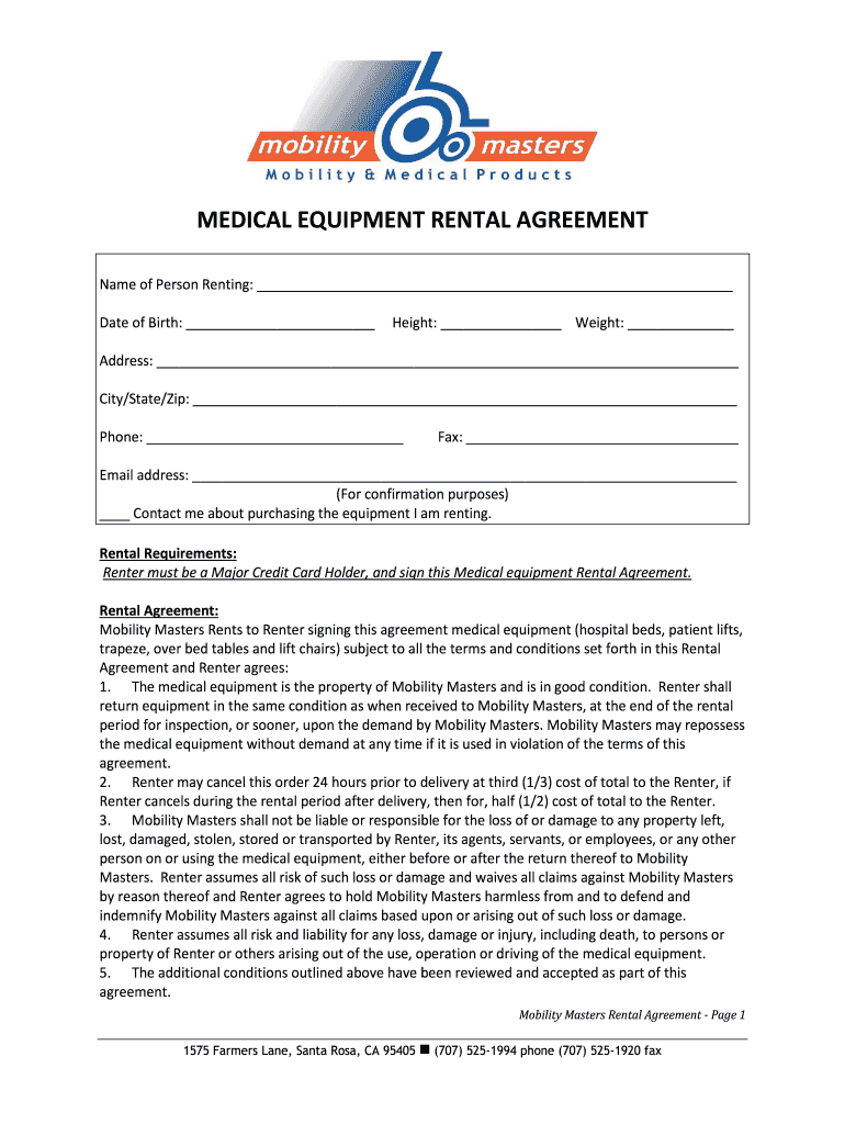 free printable equipment rental agreement