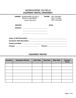 free printable equipment rental agreement