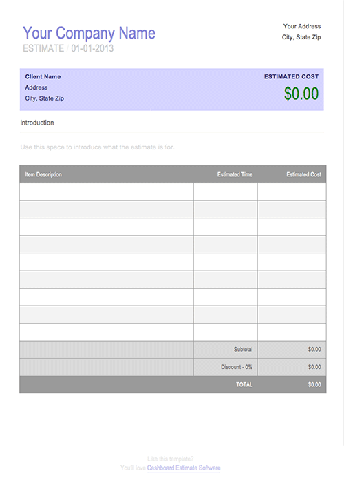 Job Estimate Template - Free for Microsoft Word