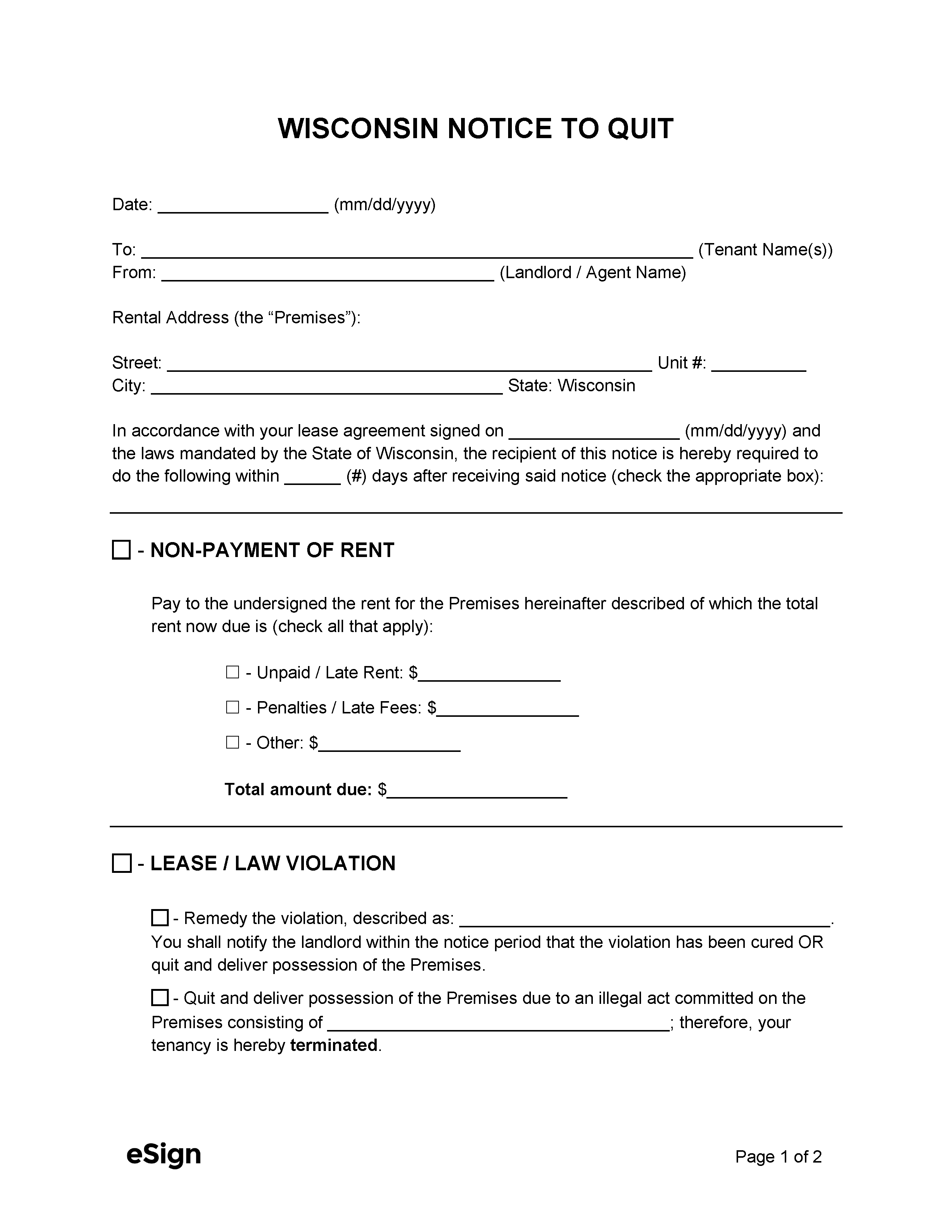 free printable eviction notice for wisconsin