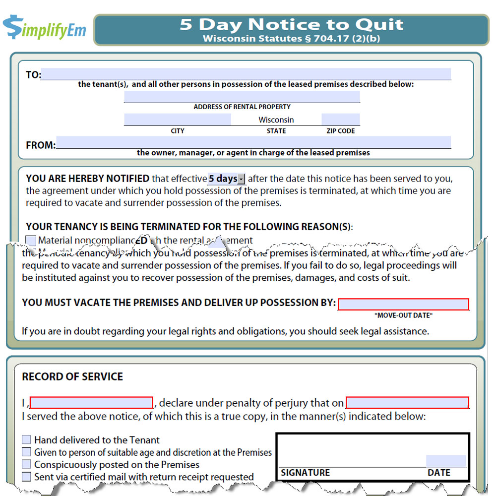 free printable eviction notice for wisconsin