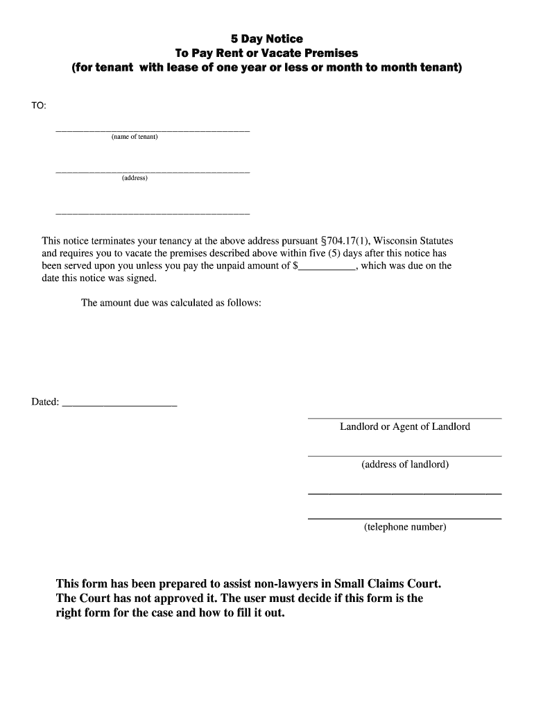 free printable eviction notice for wisconsin