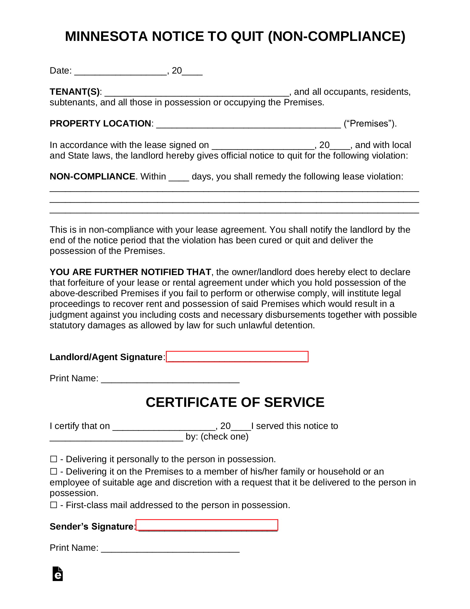 free printable eviction notice minnesota