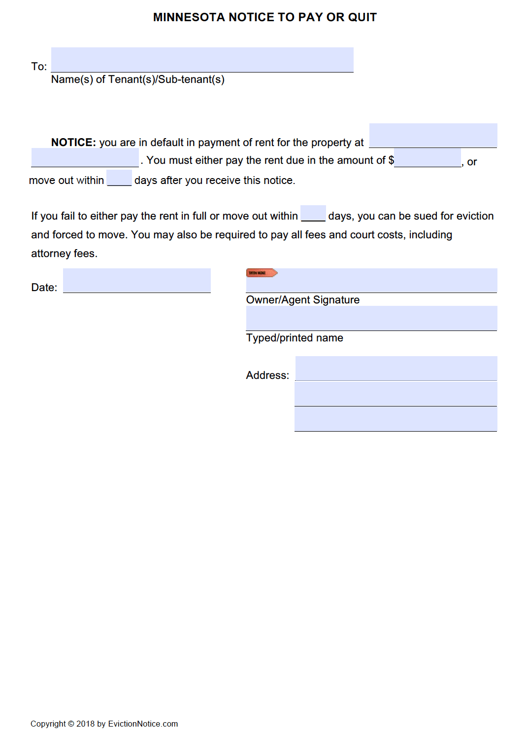 free printable eviction notice minnesota