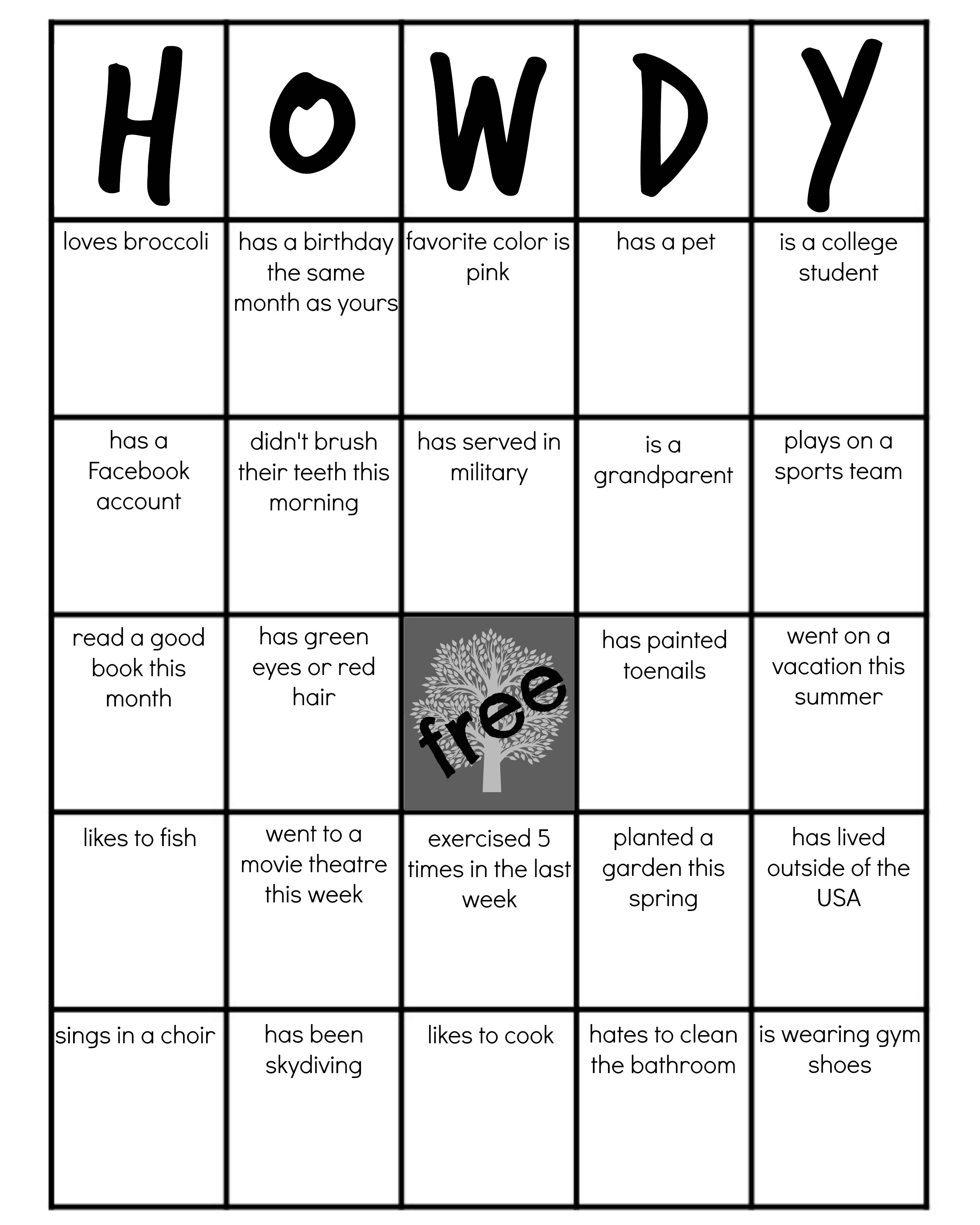 free printable family bingo cards