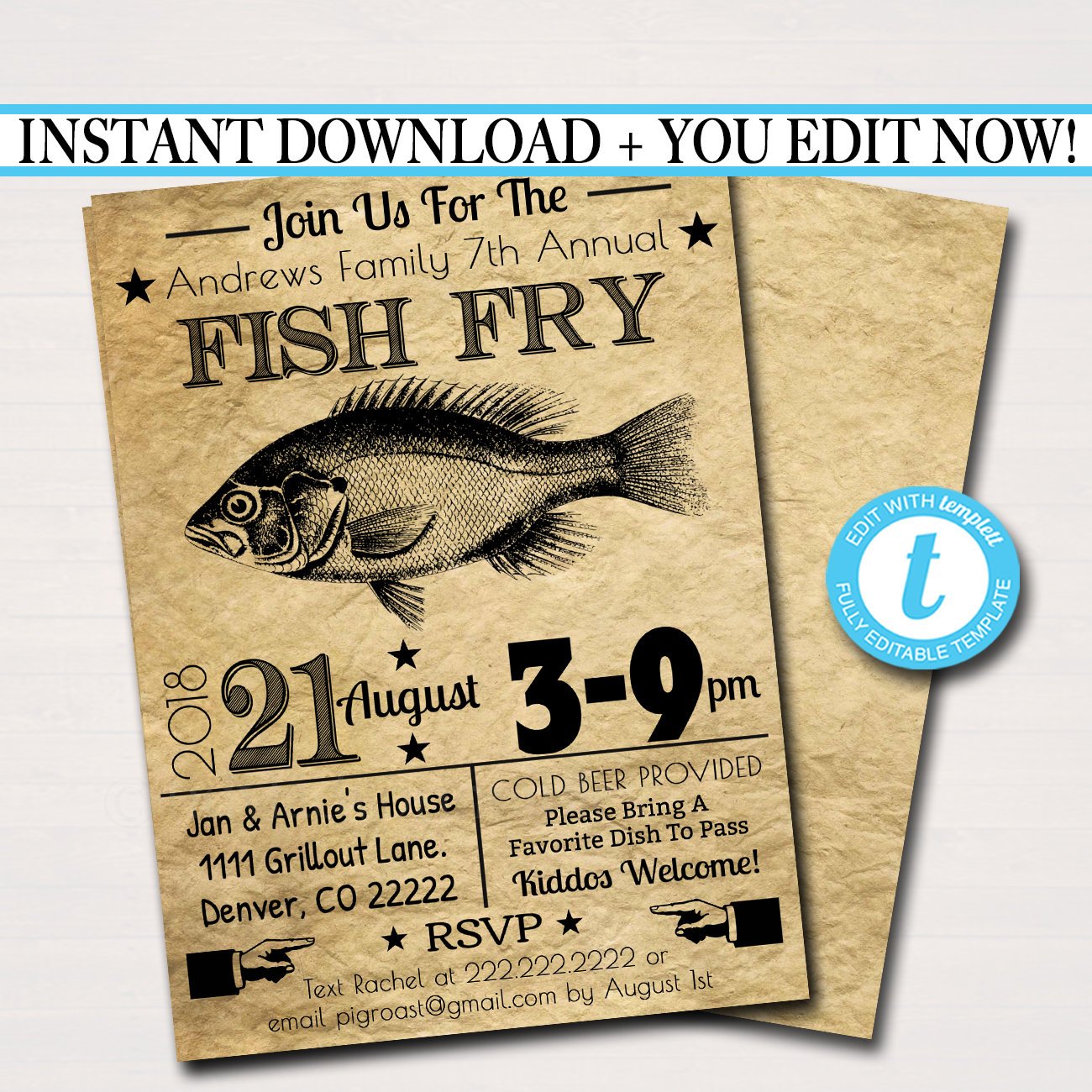 Fish Fry Party Invite, Family Picnic, Lent Church Event, Printable ...