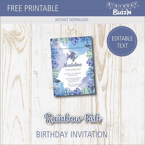 Free Printable The Rainbow Fish Birthday Party Invitations ...