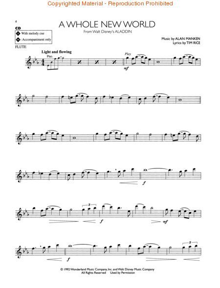 free printable flute sheet music disney