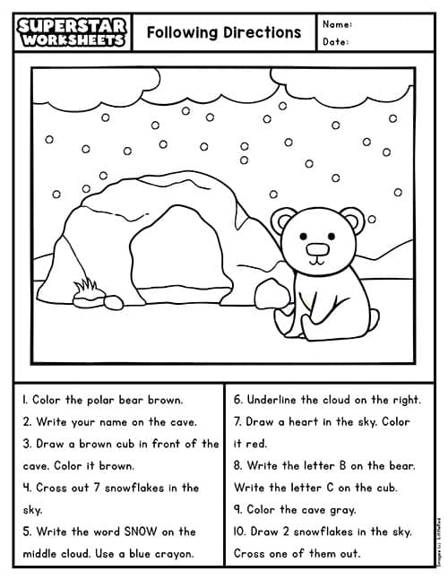 free printable following directions activities