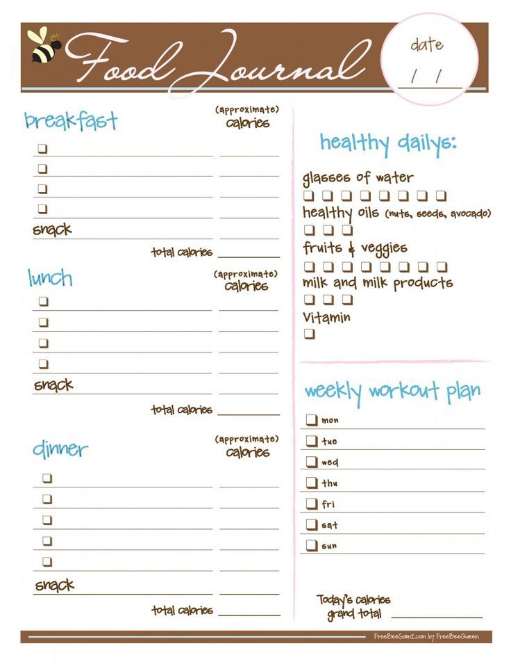 free printable food and workout journal