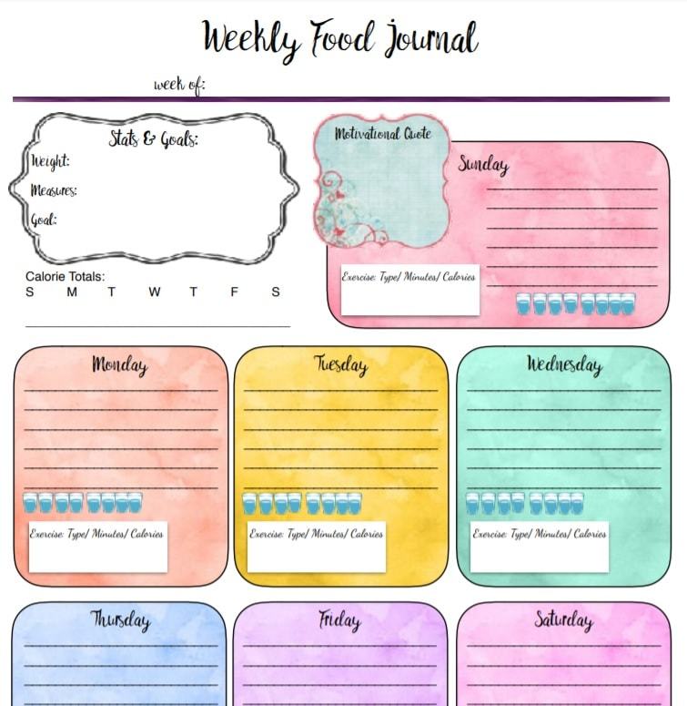 free printable food and workout journal