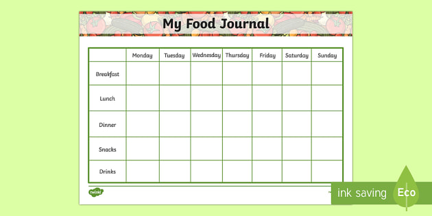 free printable food diary uk