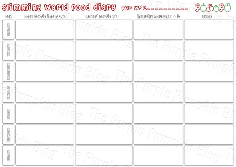 free printable food diary uk