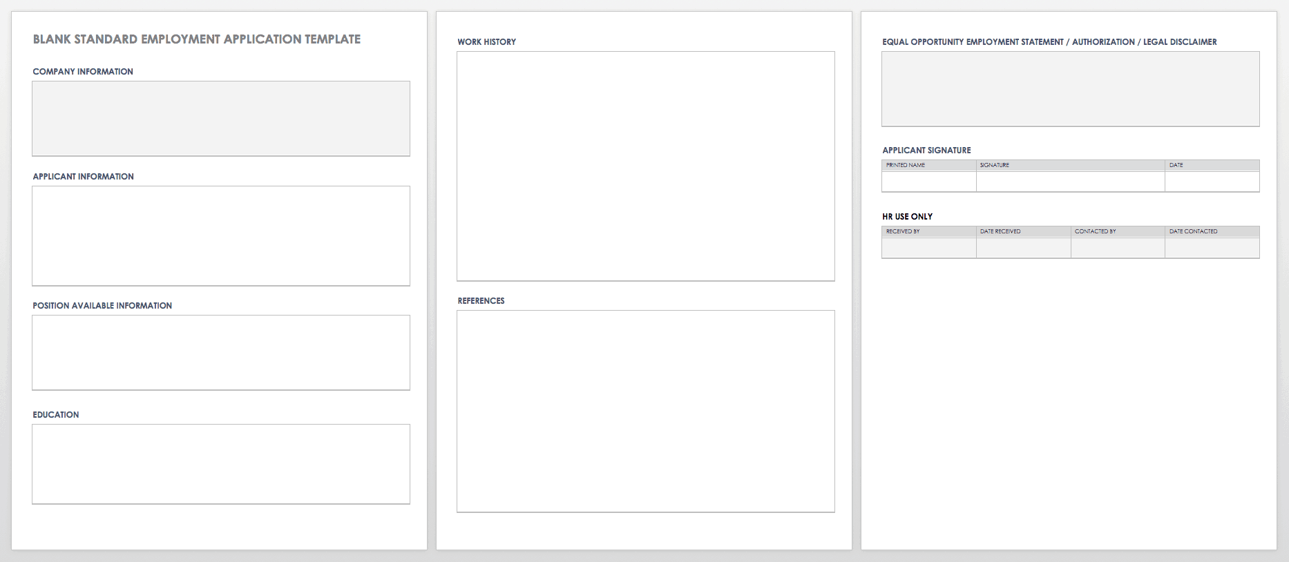 free printable generic employment application form