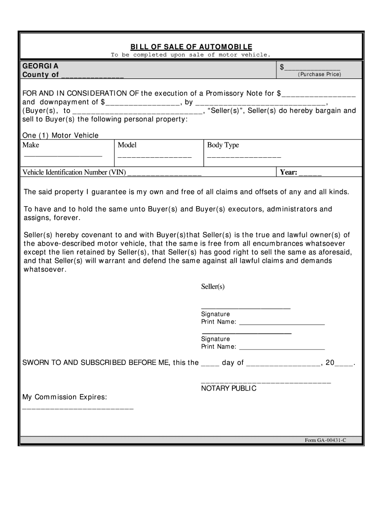 free printable georgia vehicle bill of sale