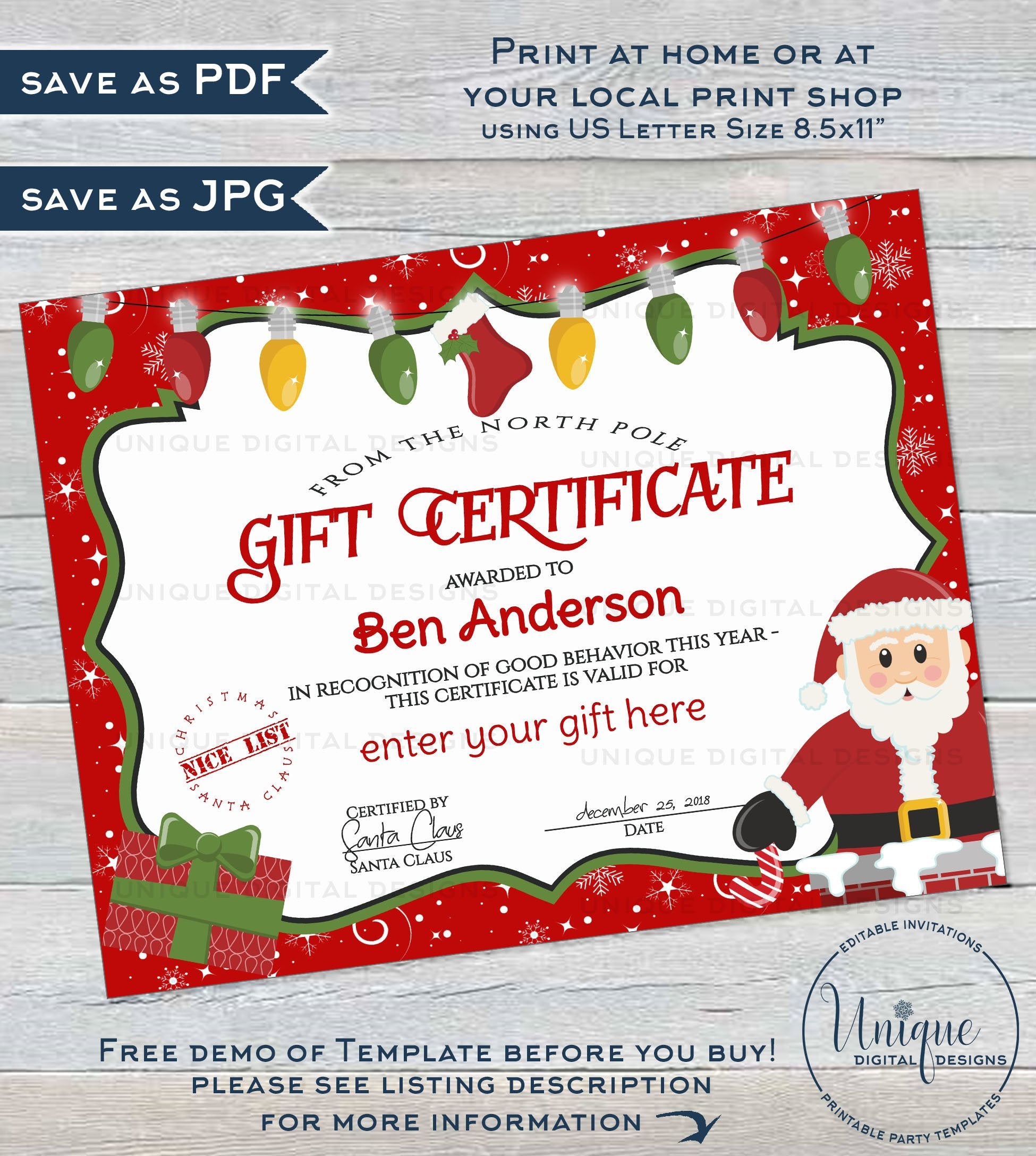 free printable gift certificates from santa