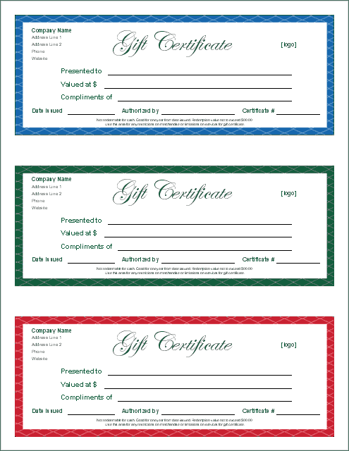 free printable gift certificates word