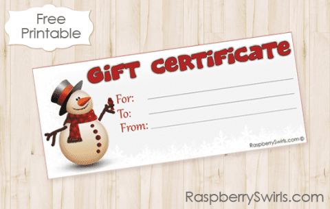 Printable Snowman Gift Certificate | Raspberry Swirls