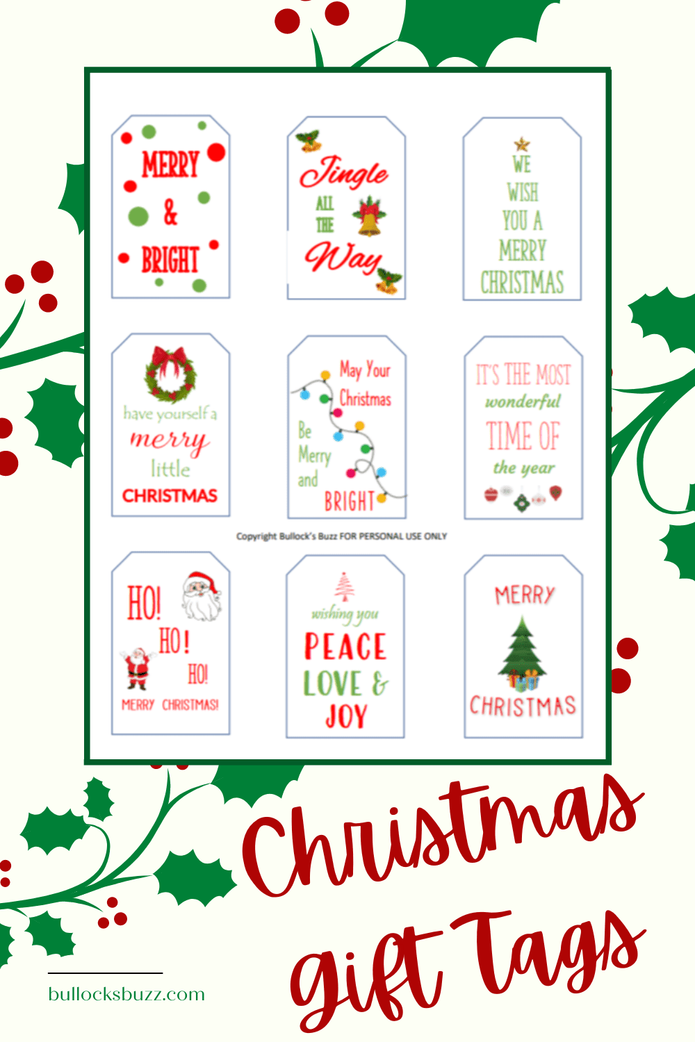 Free Printable Christmas Gift Tags - Bullocks Buzz
