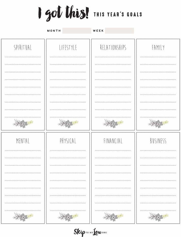 free printable goal sheets