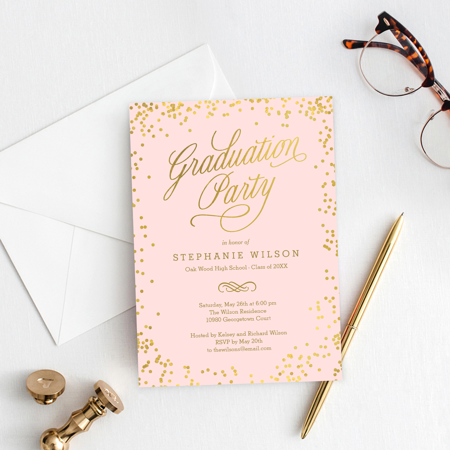 Shiny Confetti Graduation Invitation Template Editable Color ...