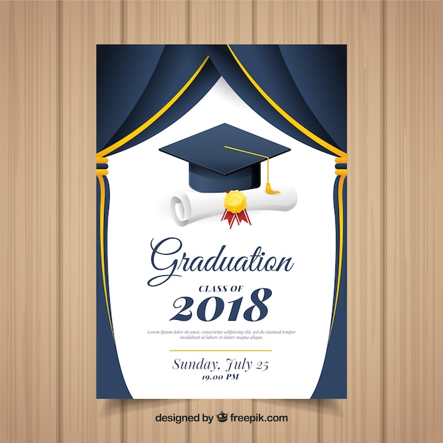 Premium Vector | Classic graduation invitation template with flat ...