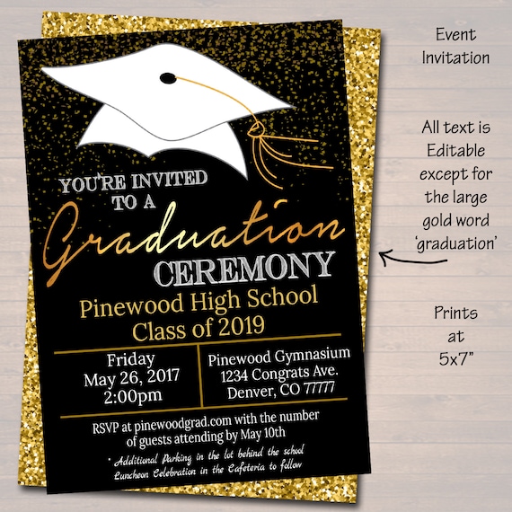 EDITABLE Graduation Ceremony Set, Party Invitation, High School ...