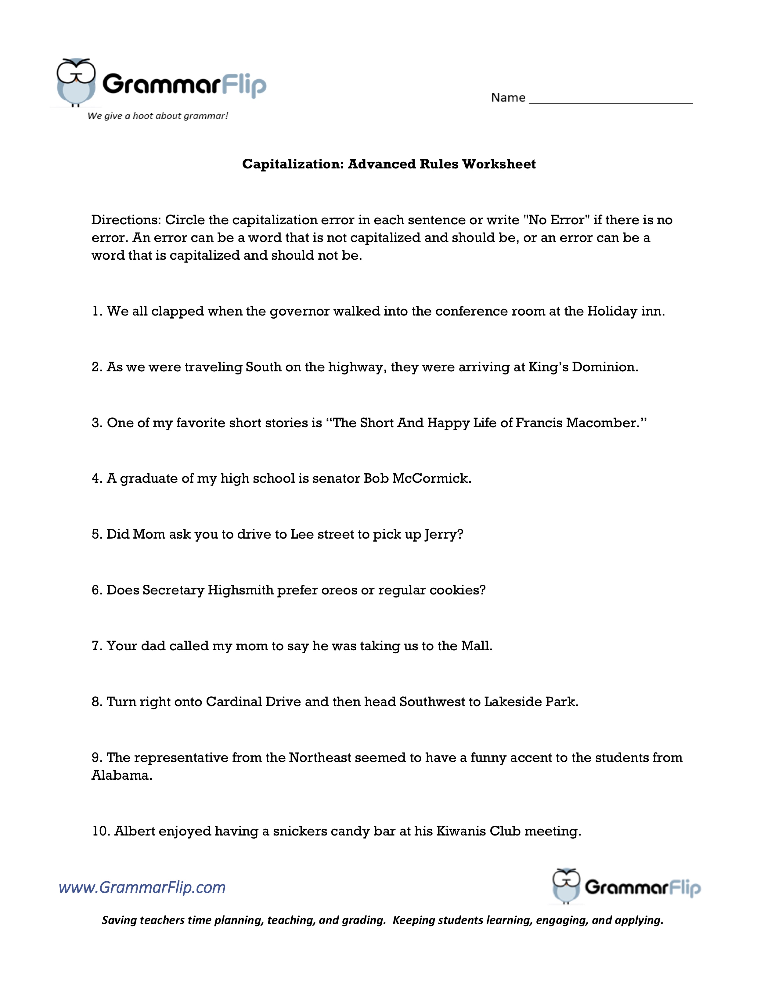 free printable grammar worksheet for high school