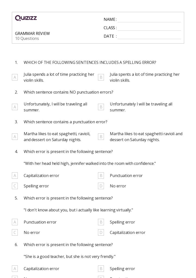 free printable grammar worksheet for high school