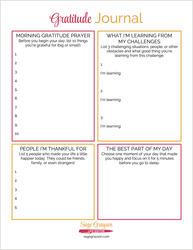 Free Printable Gratitude Journal - Sage Grayson, Life Editor
