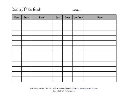 free printable grocery price list