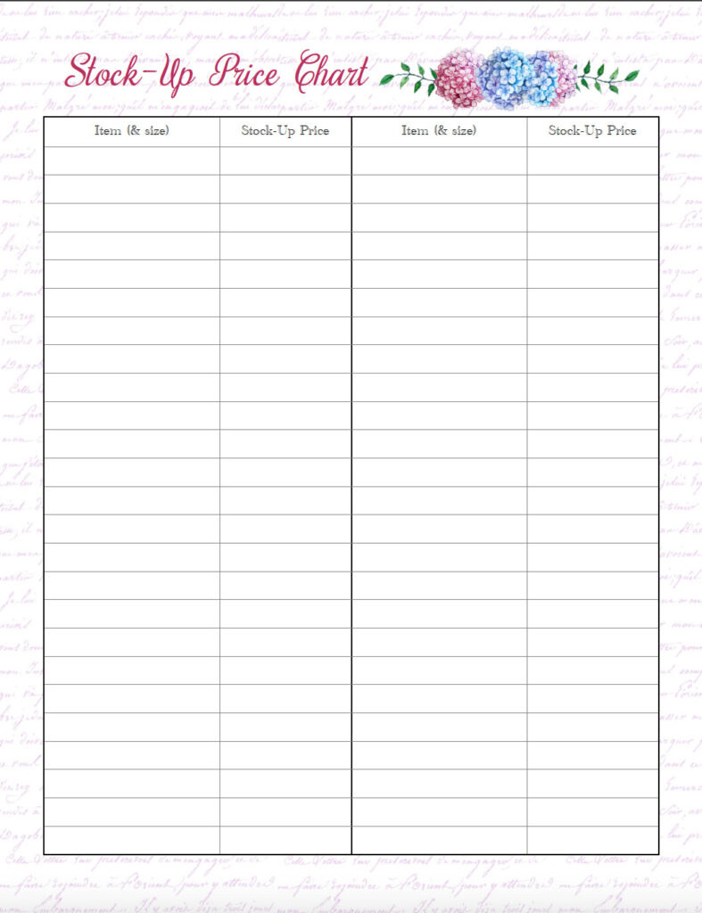 free printable grocery price list