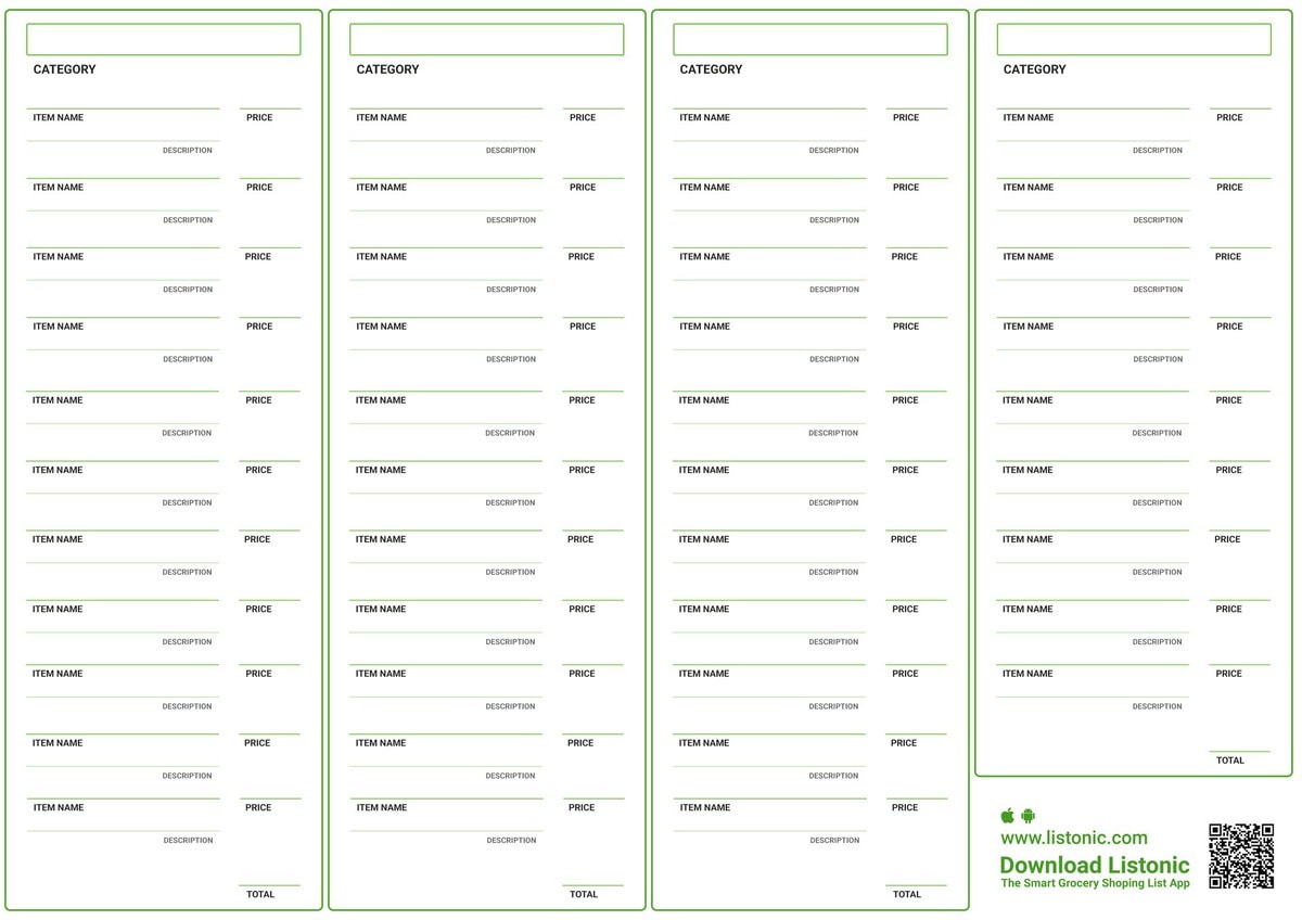 free printable grocery price list