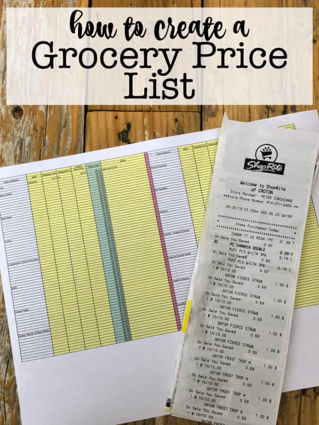 free printable grocery price list