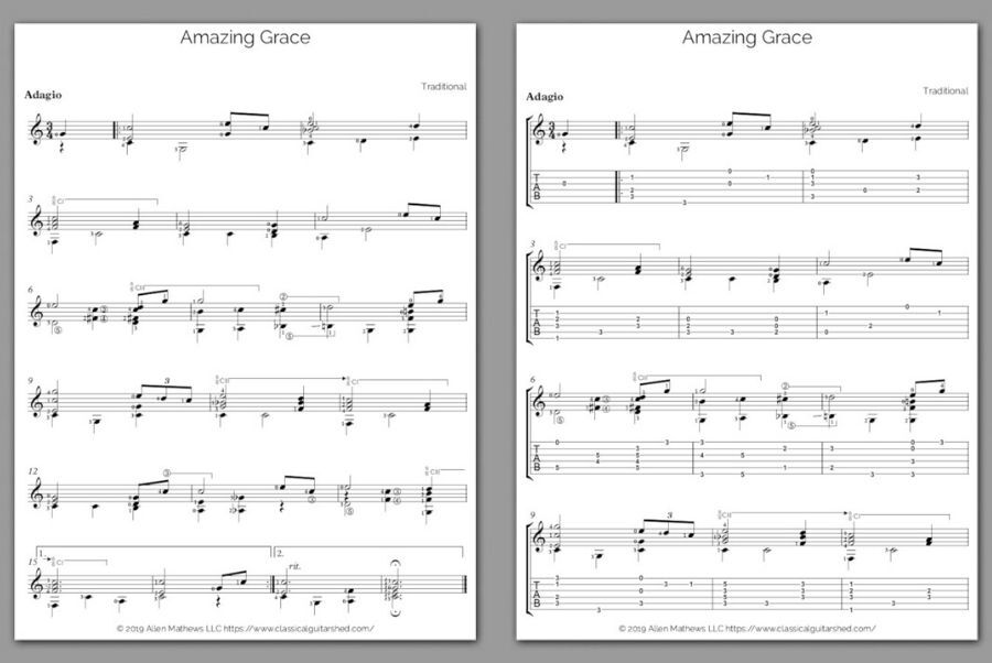 Free Guitar Sheet Music] Traditional - Amazing Grace - Worksheets Library for Free Printable Beginner Guitar Songs