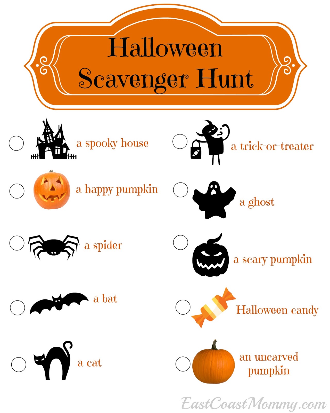 free printable halloween scavenger hunt list
