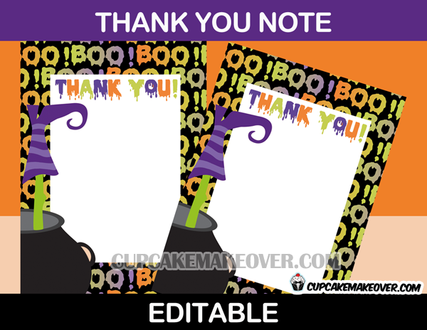 Halloween Editable Thank You Cards - INSTANT DOWNLOAD ...