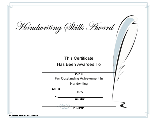 Handwriting Skill Printable Certificate