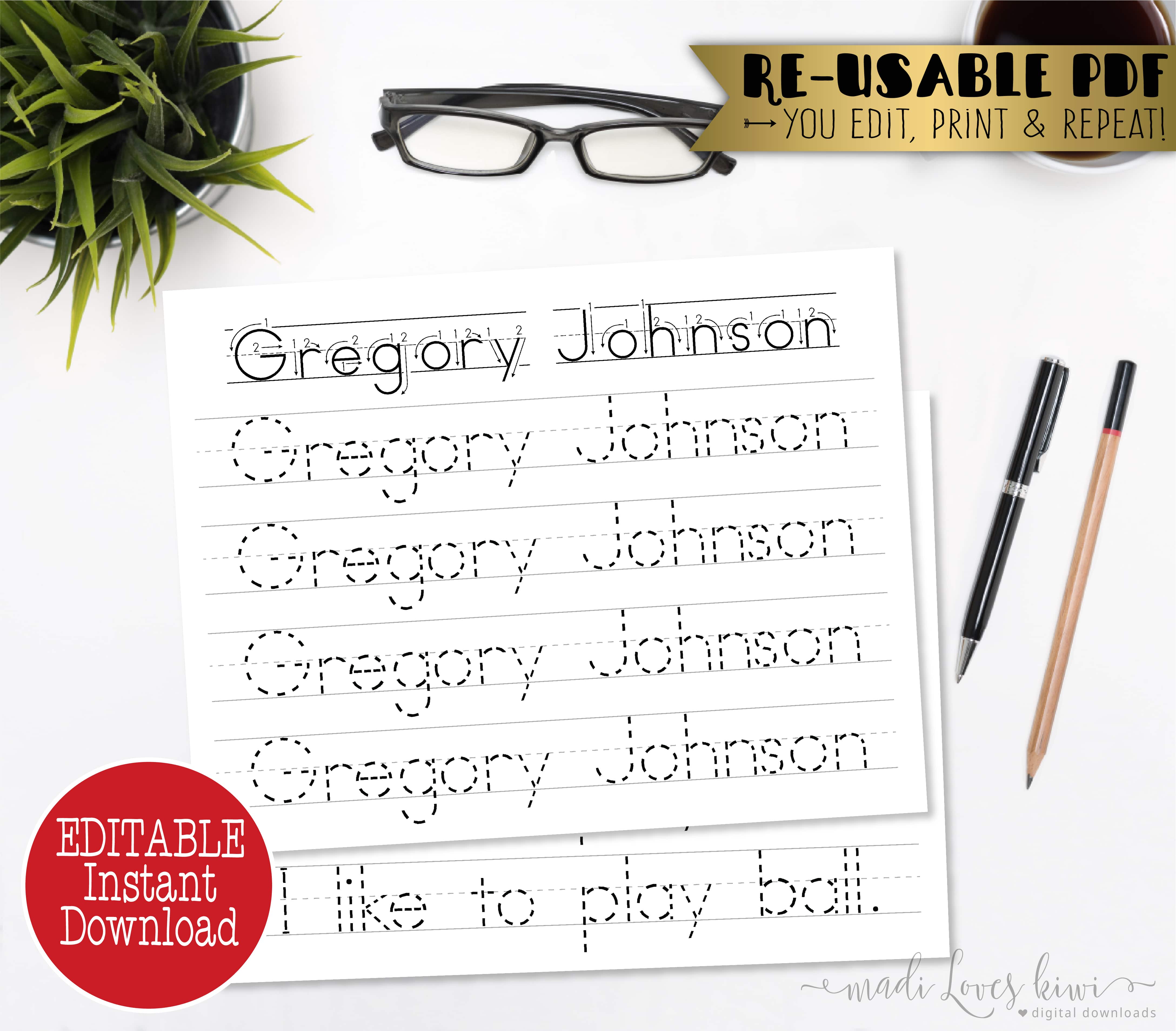 free printable handwriting name worksheet