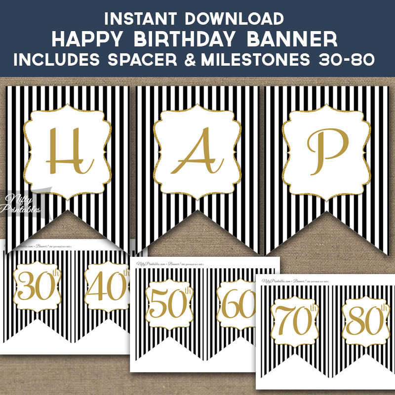free printable happy birthday banner black
