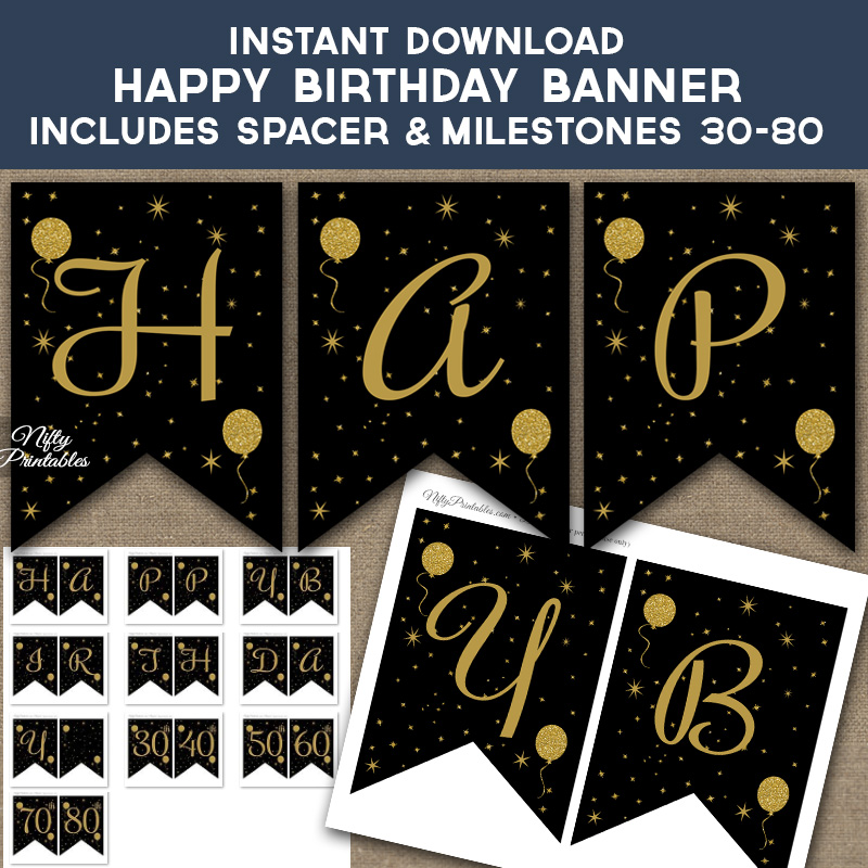 free printable happy birthday banner black