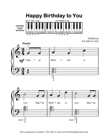 free printable happy birthday piano sheet music