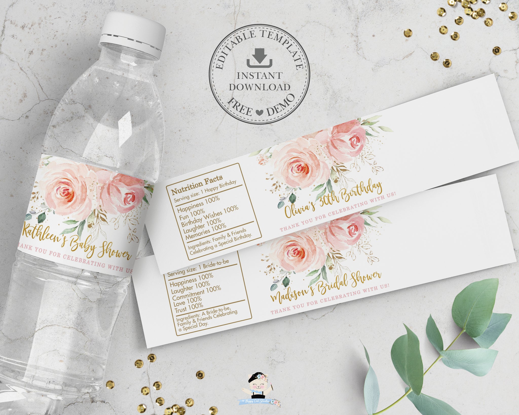 free printable happy birthday water bottle label wraps