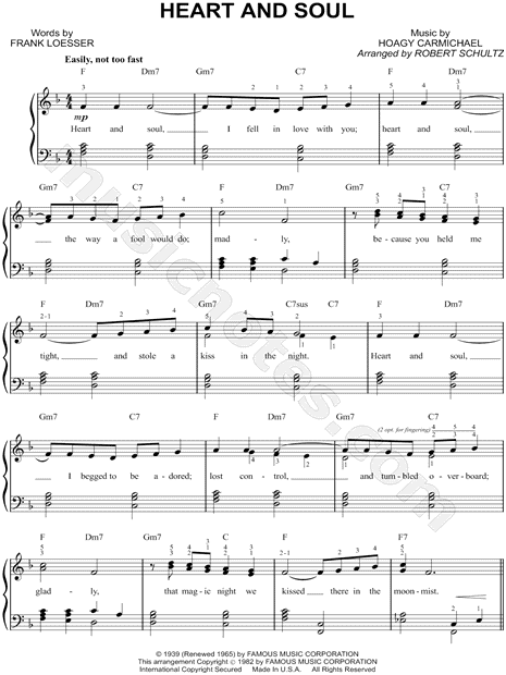free printable heart and soul sheet music