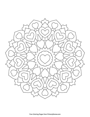 Heart Mandala Coloring Page • FREE Printable PDF from PrimaryGames