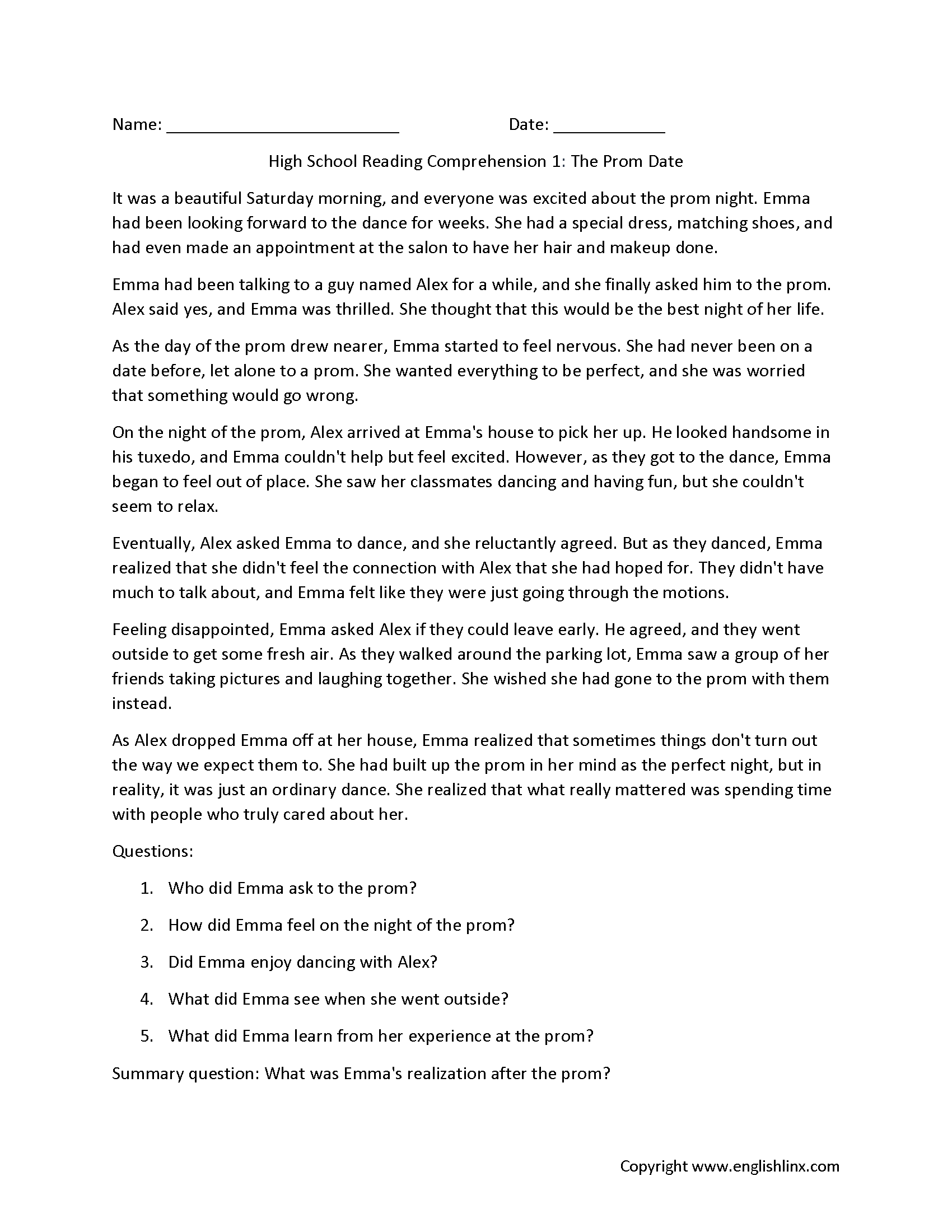 Reading Comprehension Worksheets High School Reading Worksheets Reading Comprehension Worksheets High School Reading Worksheets