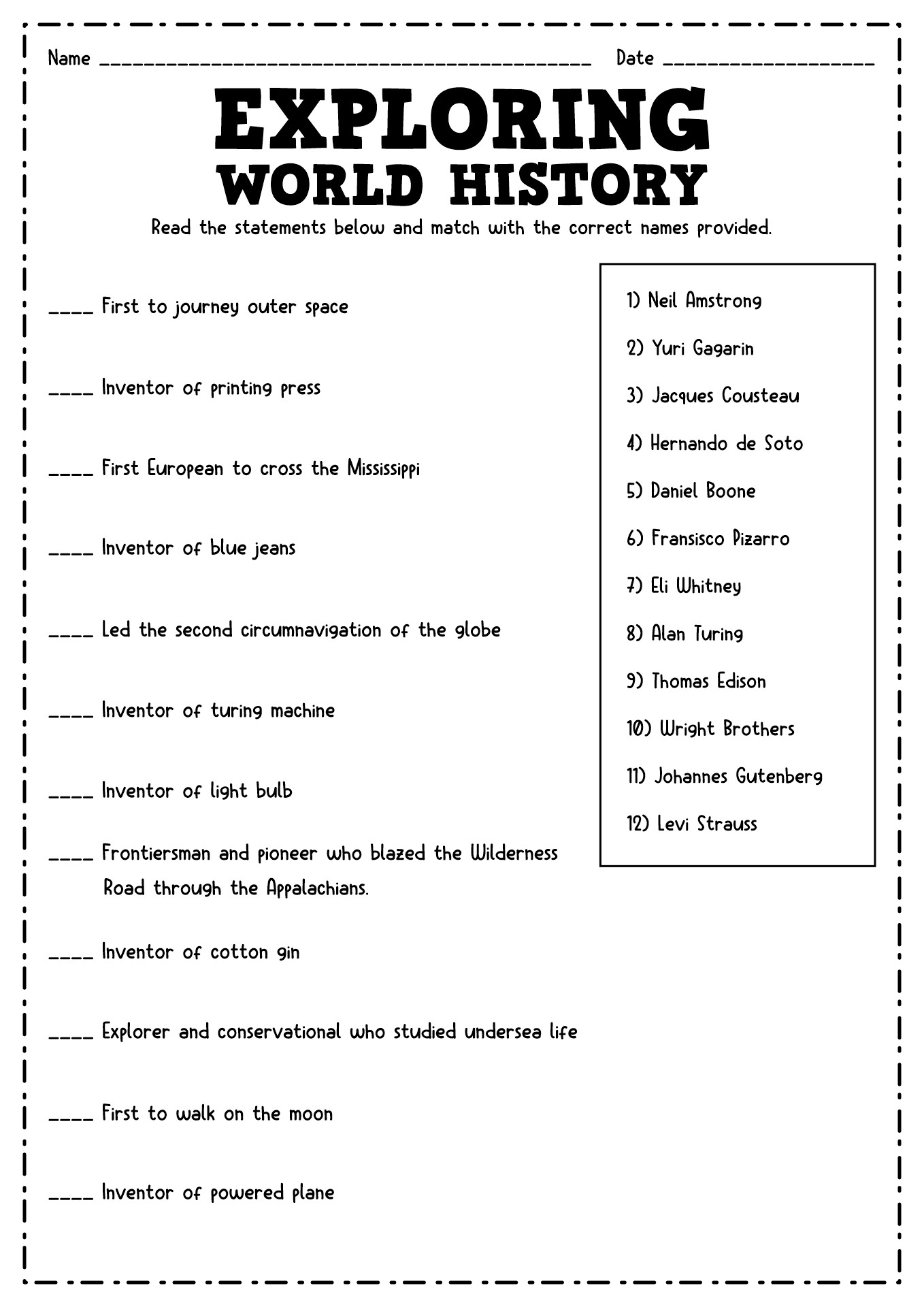 7 Free Printable History Worksheets - Free PDF at worksheeto.com