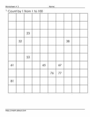 100s Chart Worksheets to Teach Counting