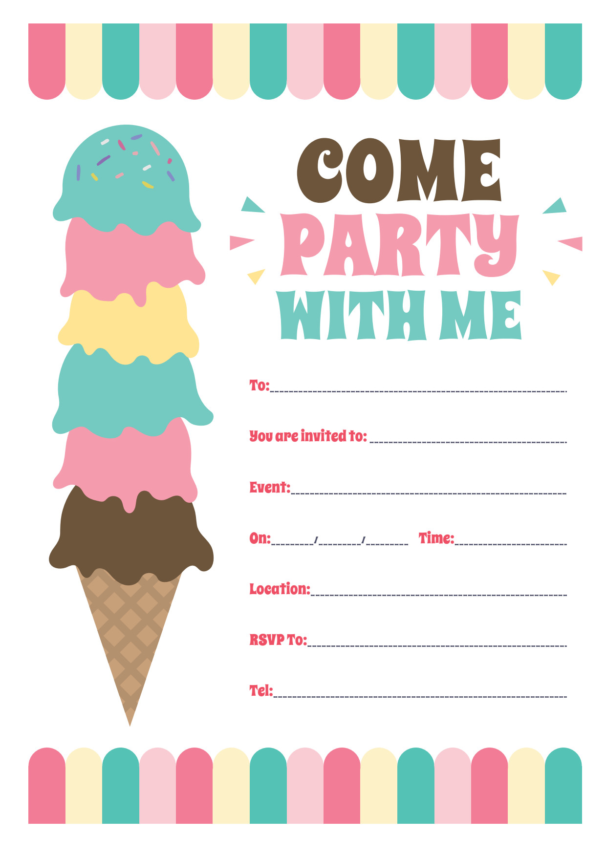 free printable ice cream cone invitations